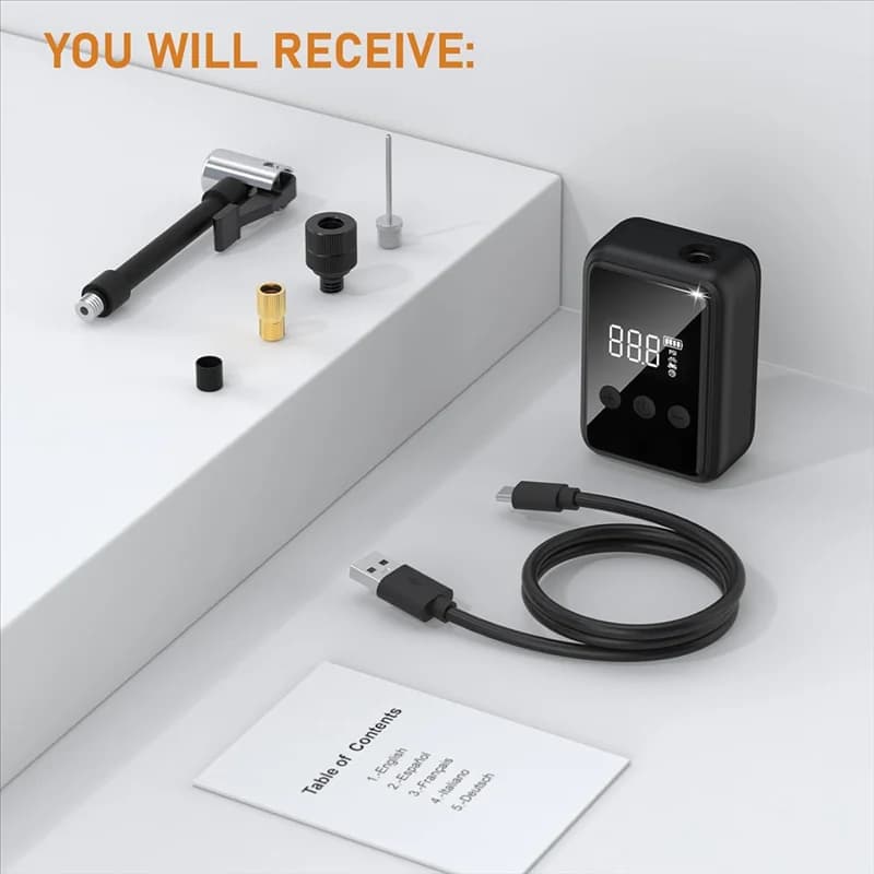 Compressore d'aria wireless portatile con pompa elettrica A51Q-Bike, pompa di gonfiaggio per bicicletta con manometro per valvola Presta e Schrader