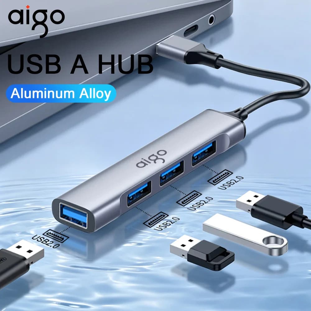 Aigo USB A HUB 4 ports Adapter Splitter USB Aluminum Alloy Shell Docking Station Data Transmission for Laptop Macbook Windows