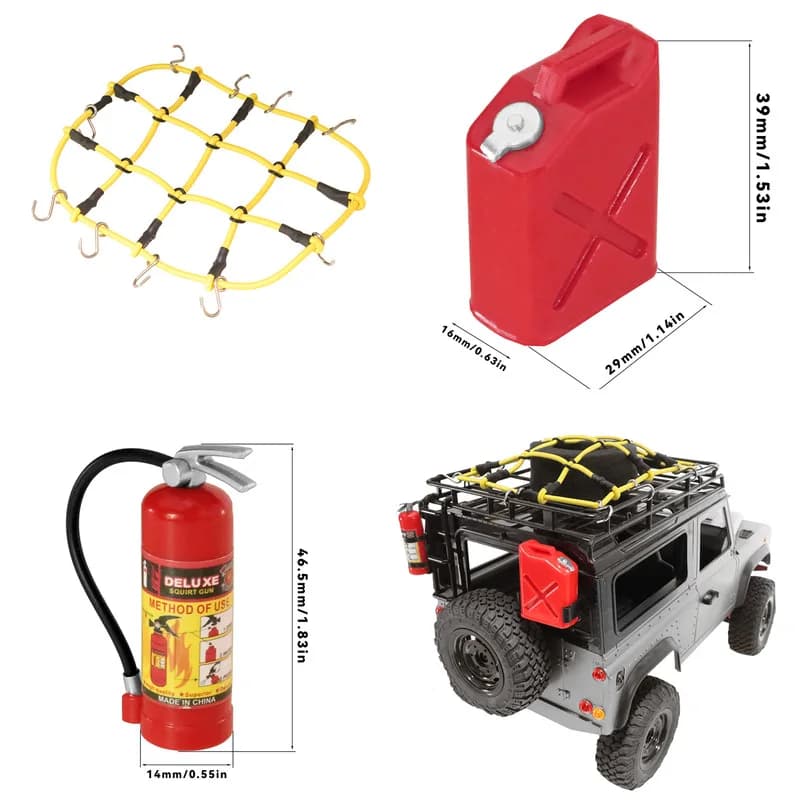Accessori Decorativi per Auto RC Mangniu, Scala 1:12, Rete Portabagagli, Mini Serbatoio Carburante per D90 99s Land Over