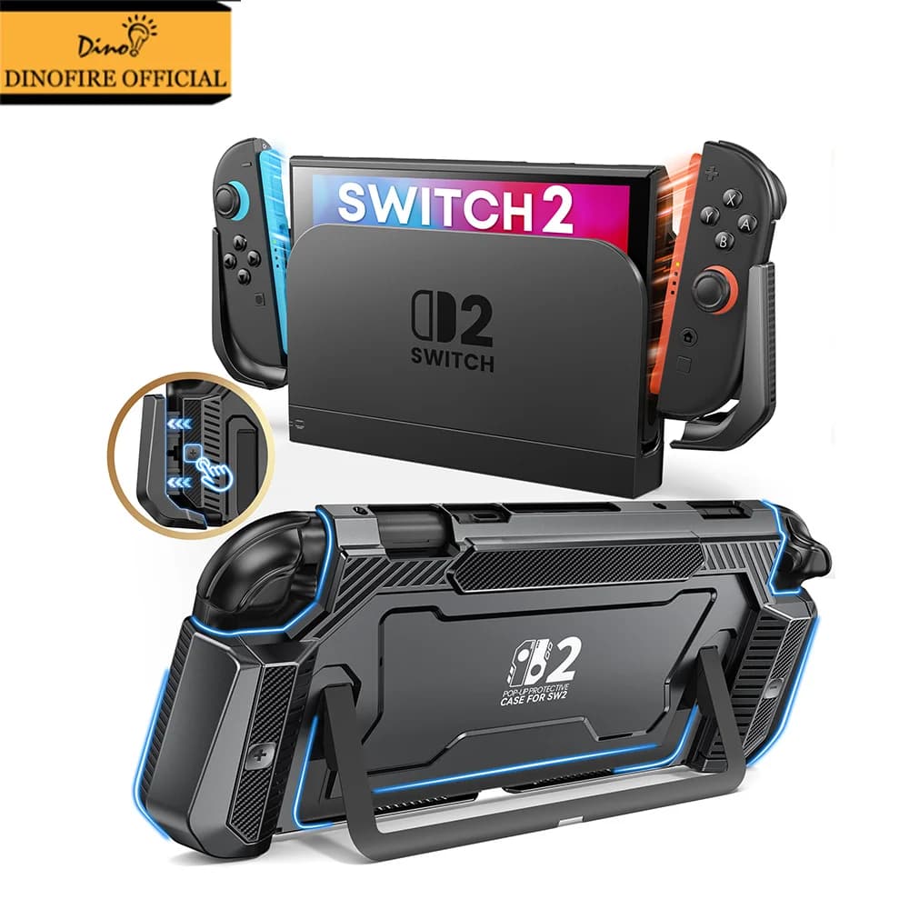 Cover protettiva Dinofire per Switch 2, custodia protettiva dal design pop-up migliorato, materiale PC ergonomico e confortevole