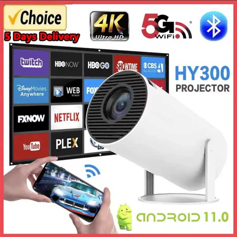 Mini proiettore HY300 Il più recente proiettore home theater wireless Android intelligente tascabile portatile HY300 compatto e potente
