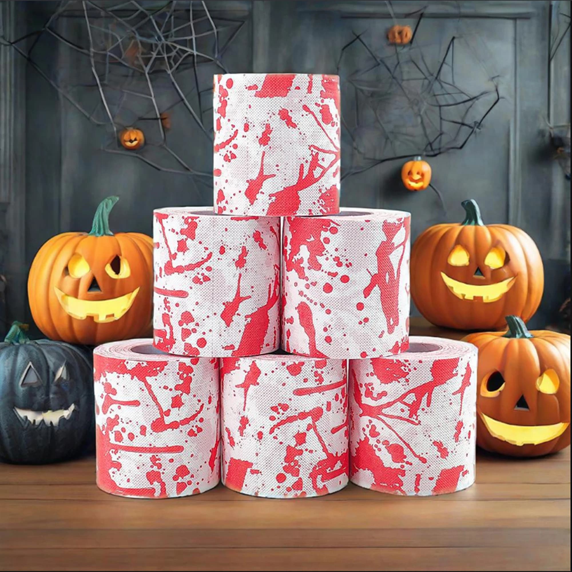 Portarotolo di carta igienica con impronte di mani insanguinate di Halloween Decorazioni e accessori per il bagno di Halloween spaventosi