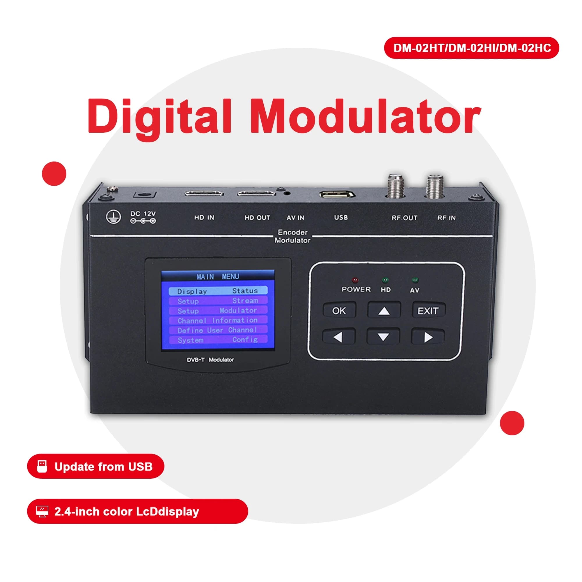 HD TDT TV Encoder Digital Front Switching for Cable Television DVB-T Modulator from HDMI to RF to 1 channel