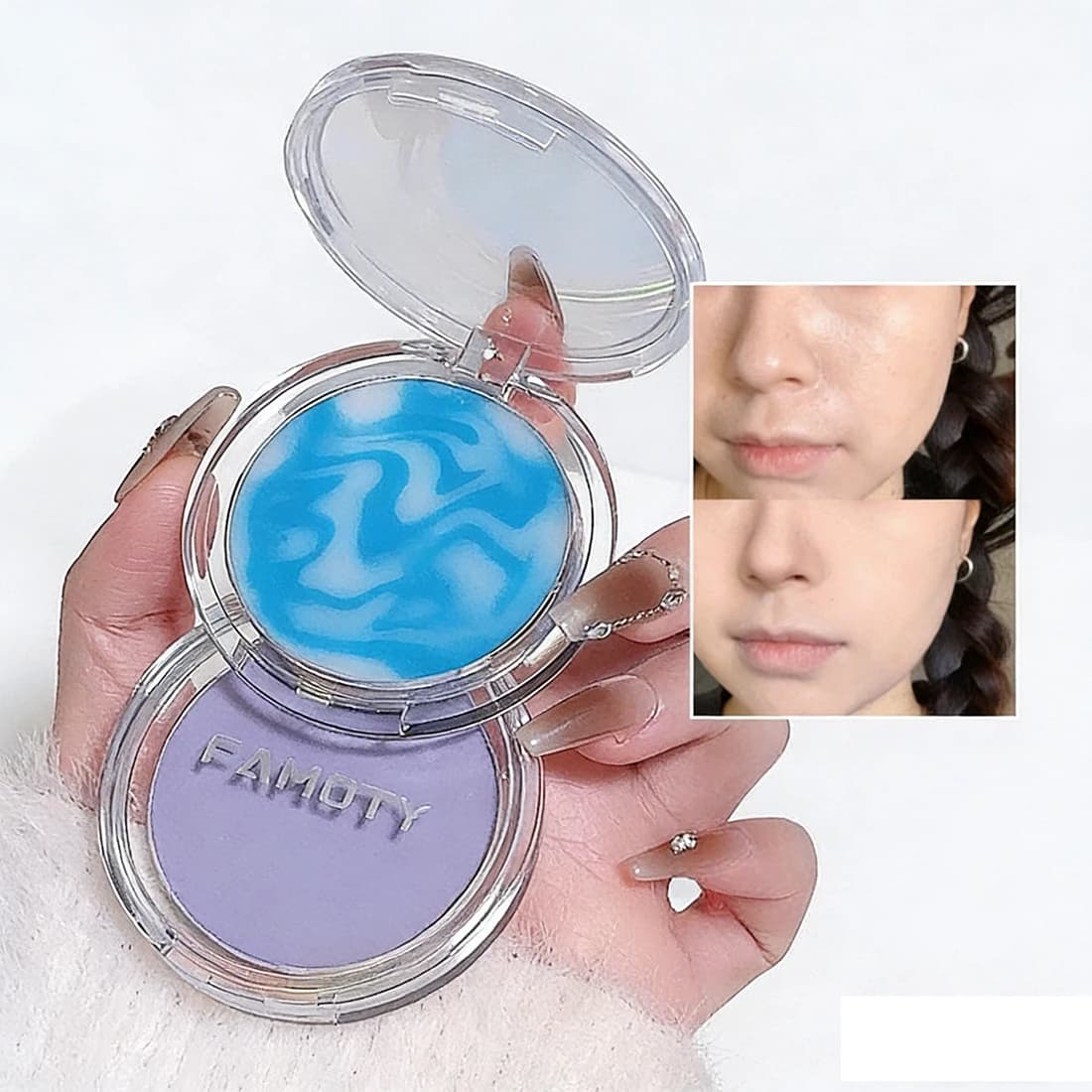 Cipria Opacizzante Controllo Olio Lunga Durata Impermeabile, Fondotinta in Polvere per Contouring Viso, Cipria Compatta Fissante con Spugnetta