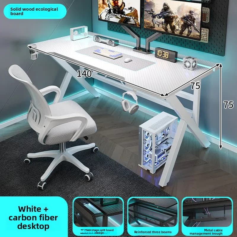 Gaming Desk Two-Stage Split Plate Desktop Home Mountable Monitor Stand Carbon Fiber Textured Solid Wood Computer Desk