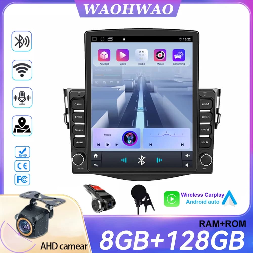 Autoradio Android 16 Carplay per Toyota RAV4 3 XA30 2005-2013, Stereo Multimediale con Navigazione GPS, Schermo Verticale da 9.7 Pollici