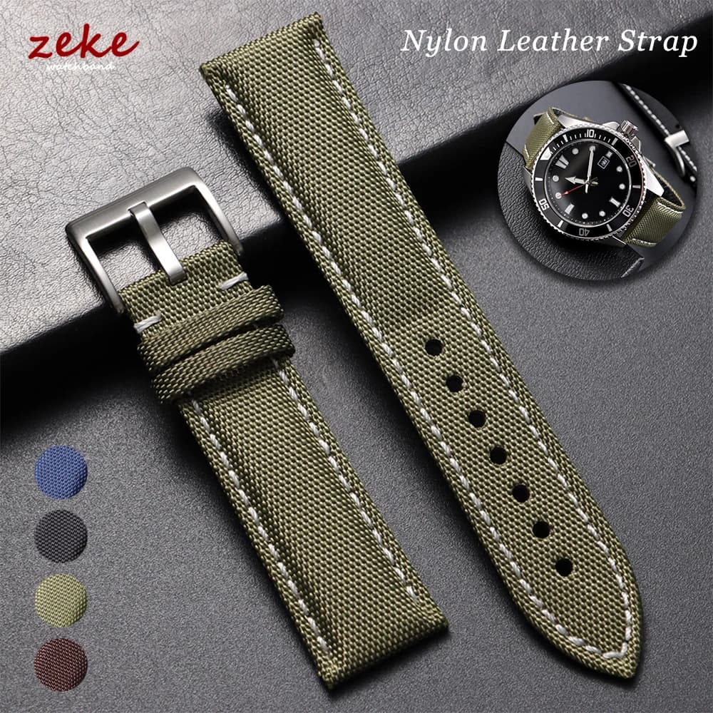 22mm 24mm cinturino per orologio in tela di vela cinturino in pelle di nylon impermeabile per Seiko per cinturino sportivo Omega cintura con cuciture fatte a mano