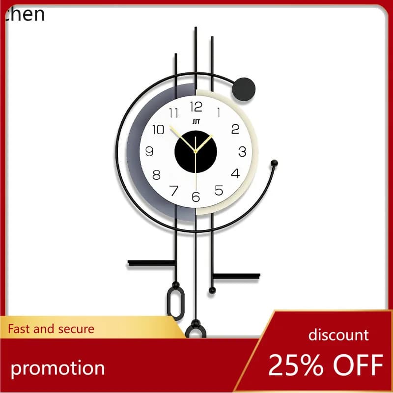 YFY Wall Clock for Living, Modern and Simple Design, Without Drilling, Decorative and Creative