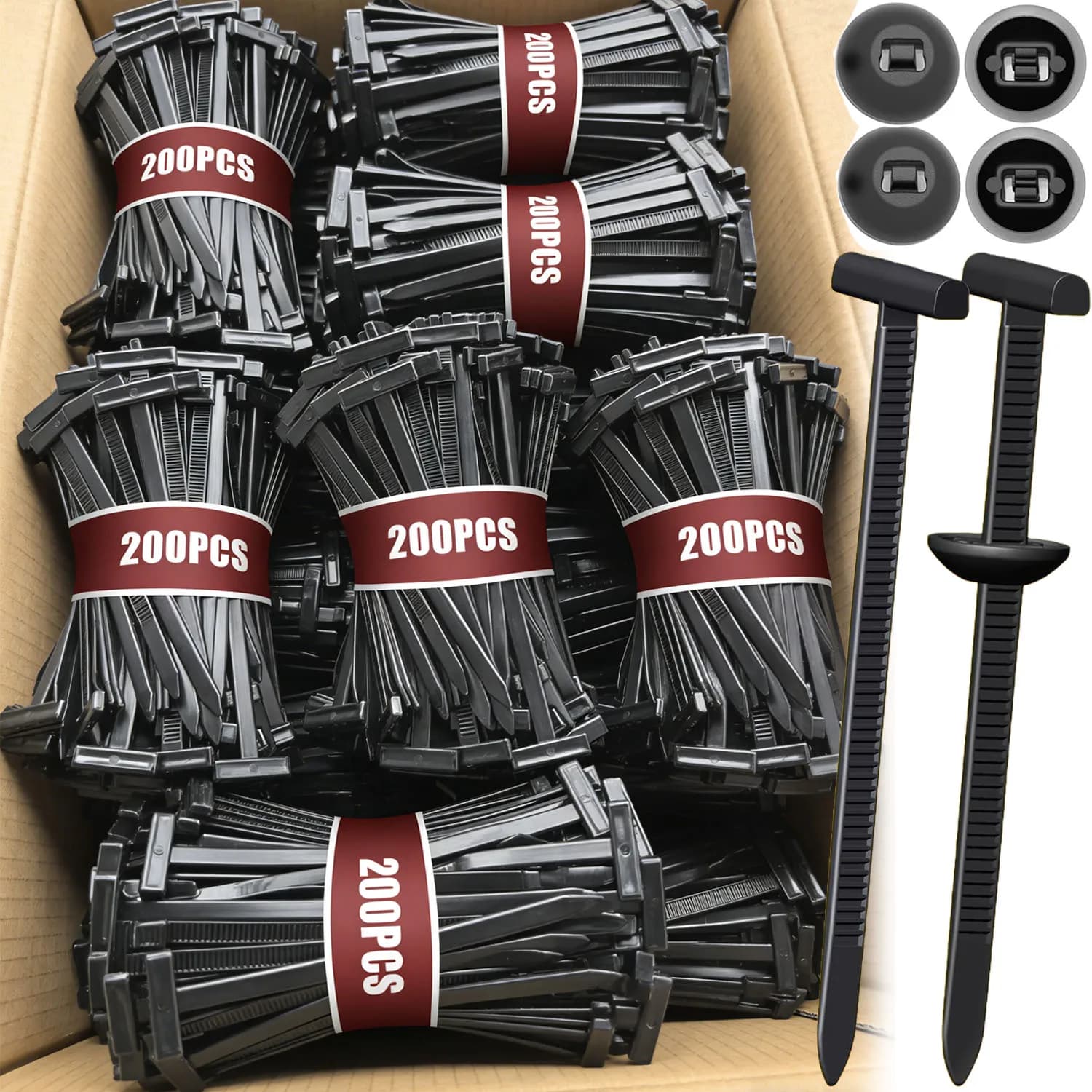 Fascette Universali in Nylon Multifunzionali, Fascette a Zip in Nylon Resistenti, Fascette a T in Plastica con Rivetto