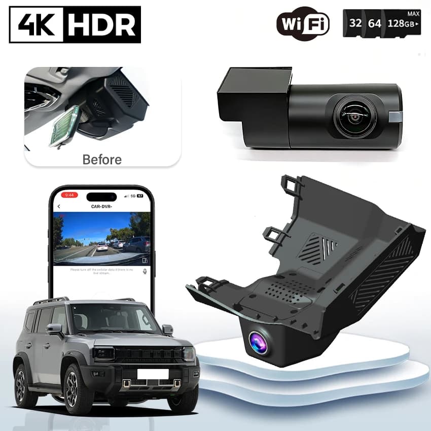 For Chery Jetour T2 2024-2026 and Chery Traveler 2024-2026: Dashcam DVR 4K Plug & Play with Wi-Fi and Video Recorder for Cars