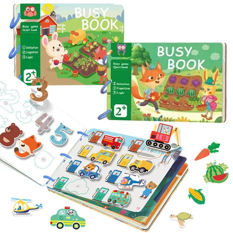 Montessori Baby Libro silenzioso Giocattoli Educazione precoce Adesivo con gancio e anello Gioco sensoriale Parroccio Imparare il mio primo libro occupato 3-6 anni