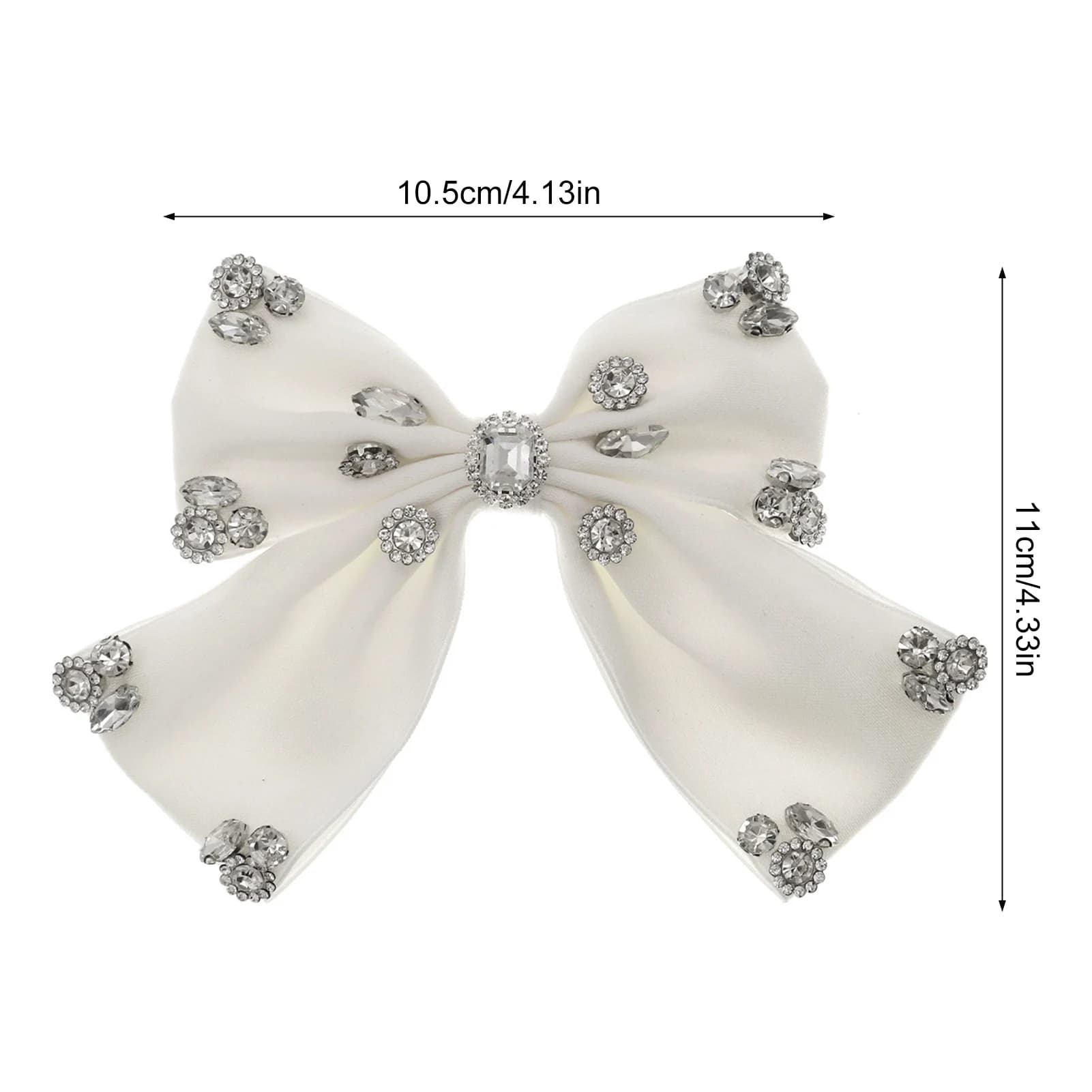 French Satin Bows Hair Clip With Rhinestone Sweet White Large Bowknot Barrettes Bridal Ponytail Hairpin Wedding Hair Accessories