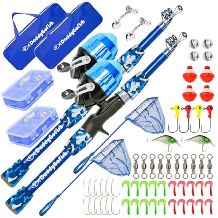 Set Complete Fishing Rod, Mulinello and Box Beginners Equipment Children and Boys - Blue and Green Light Plastic