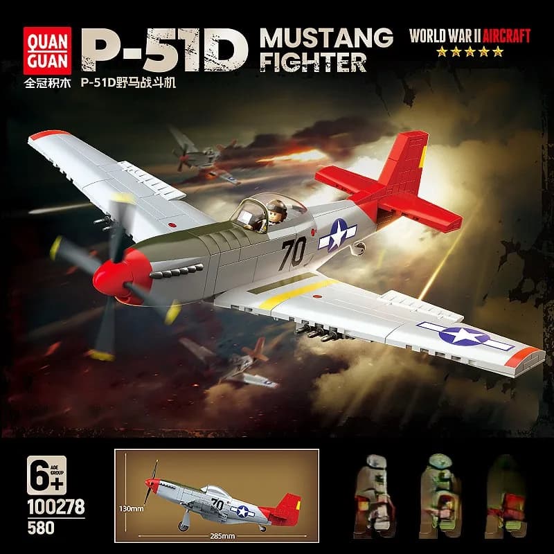 Blocchi di Costruzione Educativi per Bambini a Forma di Aereo da Caccia Mustang, Gioco Creativo e Divertente NO.100278