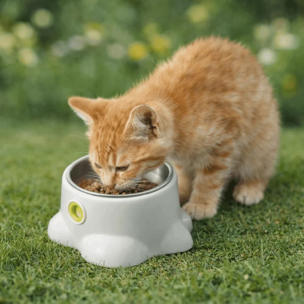 Anti-Slip Neck Protector Cat Bowls Elevated Design Anti-Tip Dog Food Bowl Tilted Mouth Anti-Knock Stainless Steel Pet Bowl