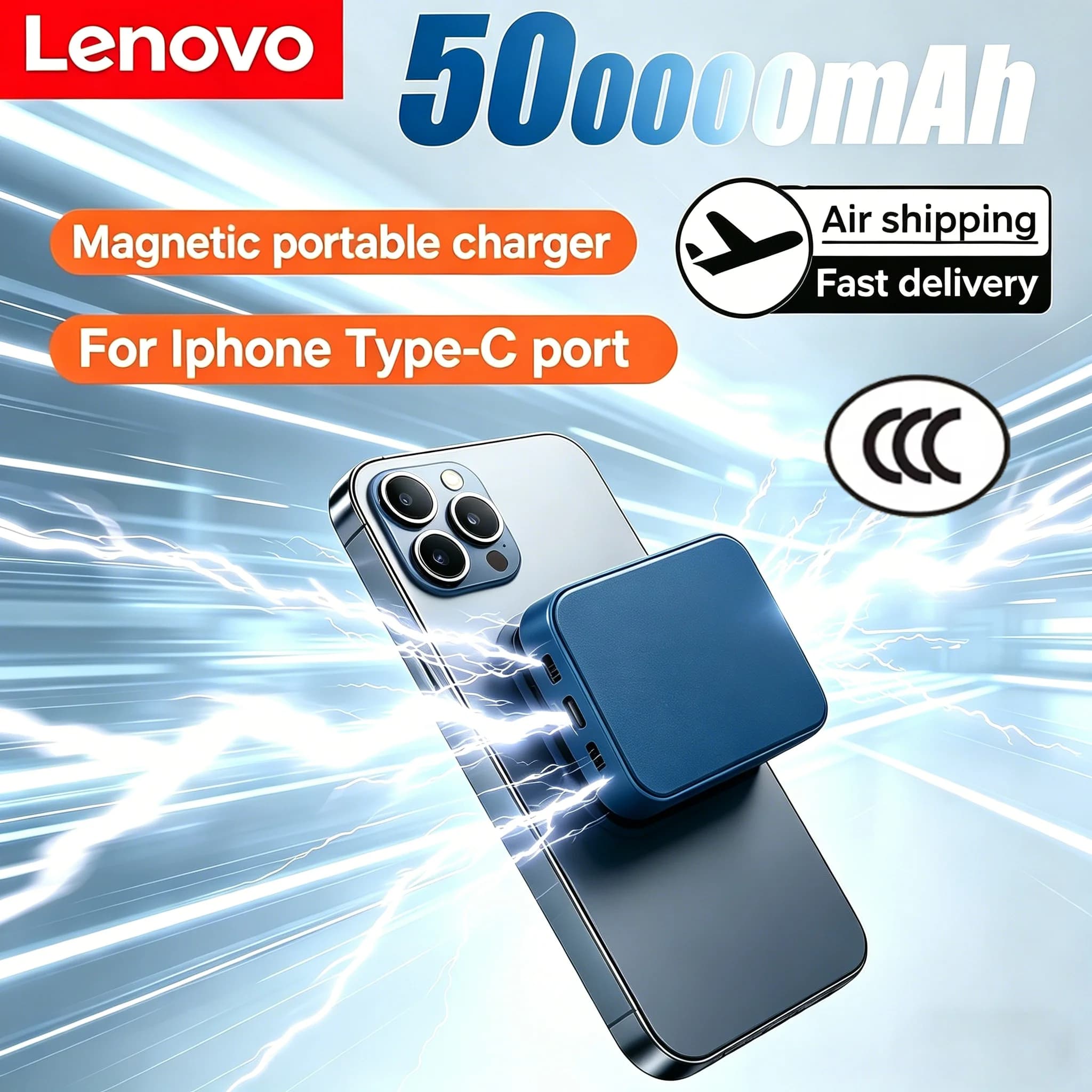 Caricabatterie rapido PD da 22,5 W Lenovo Magnetic Wireless Power Bank 500000mAh Magsafes Powerbank Batteria esterna per iPhone Xiaomi