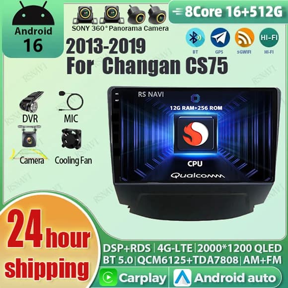 Android 15 Carplay Auto Qualcomm 2K QLED Schermo Lettore di autoradio per Changan CS75 2013-2019 GPS DSP Multimedia Stereo di navigazione
