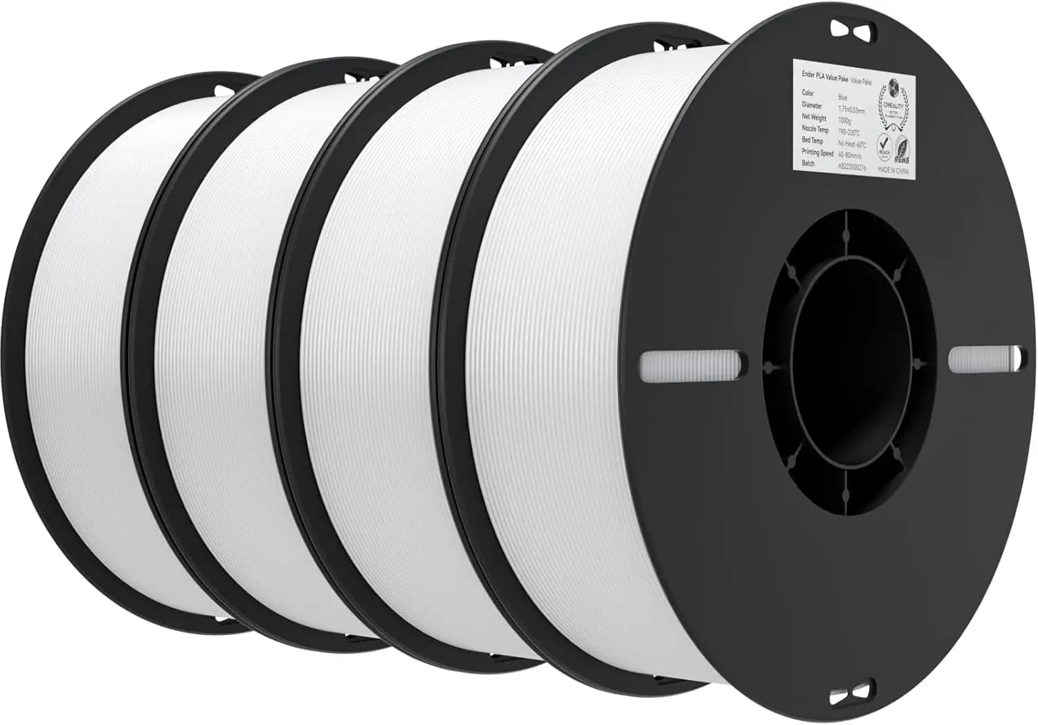 Filamento PLA per Stampante 3D 1.75mm, Confezione da 4 Bobine da 1kg Ciascuna, Precisione Dimensionale +/- 0.02mm, Basso Deformabile e Inodore, Compatibile