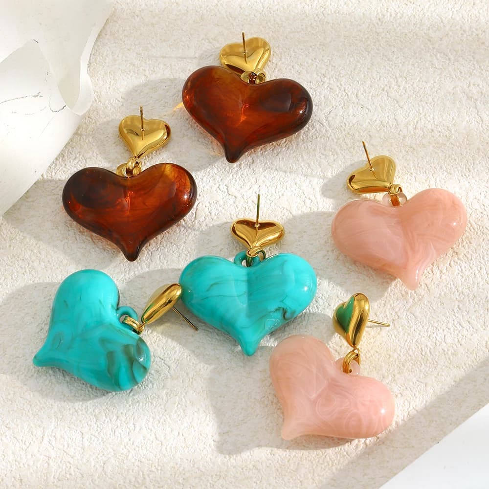 Orecchini in acciaio inossidabile placcati oro 18 carati, orecchini a cuore in acrilico, orecchini, gioielli da donna, regali.