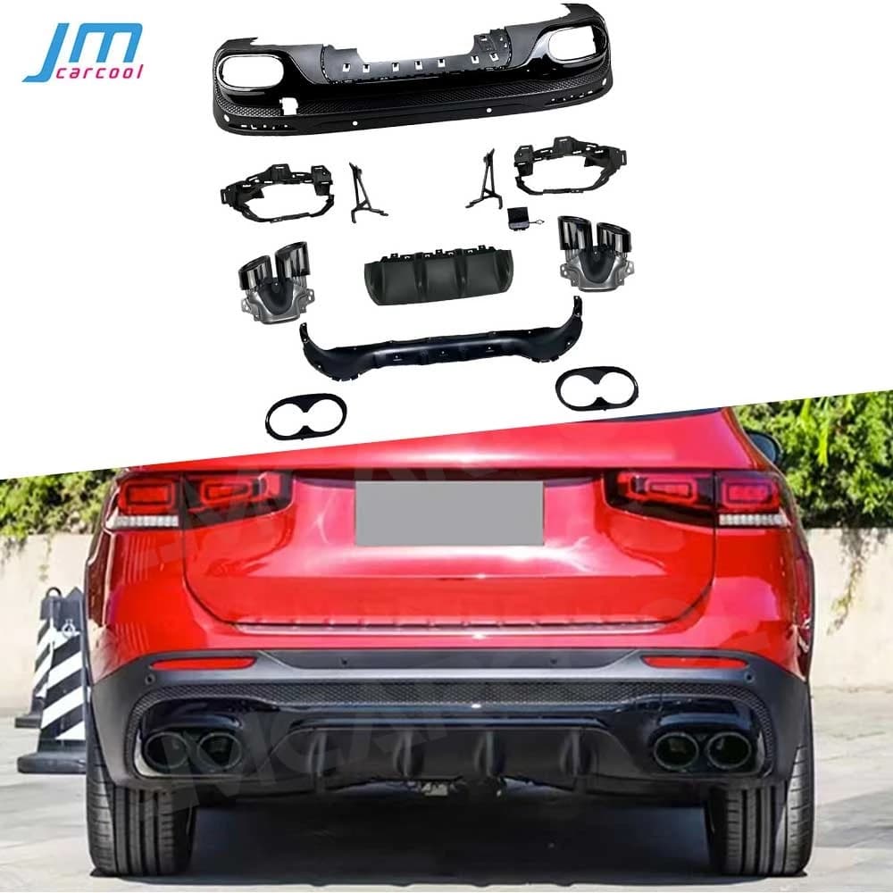 ABS Car Rear Bumper Lip Diffuser Exhaust Muffle Tips OO-OO Rear Lip Skid Plate for Benz GLB X247 GLB180 200 GLB35 AMG 2019+