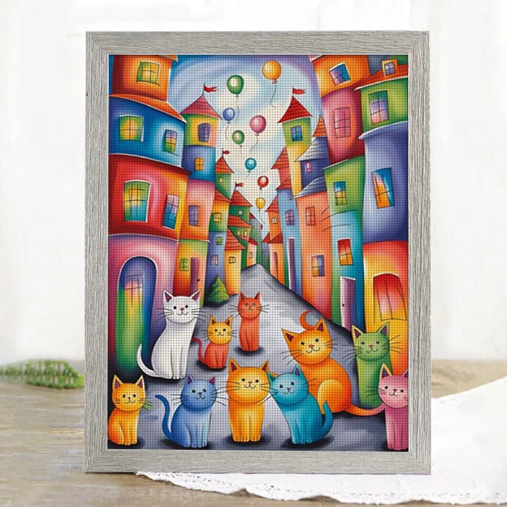 Kit Punto Croce con Stampa Gatto 40x55cm Fai da Te 11CT Set Ricamo Artigianale Decorazione Casa (D)