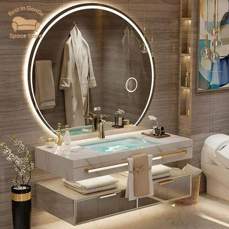 Bathroom Cabinet with Smart Mirror Modern Bathroom Vanity Cabinets Slate Ceramic Double Washbasin Under Sink New