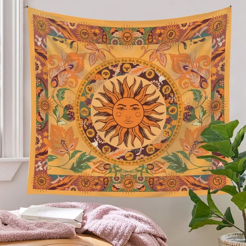 Tapestry Bohemien con Elefante e Orologio - Decorazione Murale Artistica con Motivo Teal per Arredamento Mistico