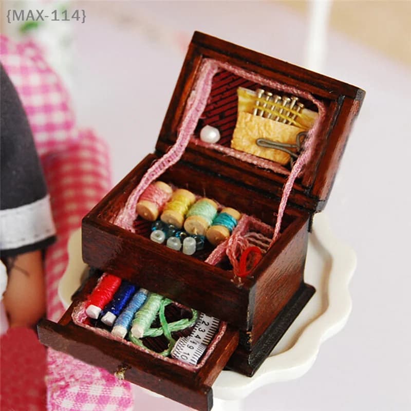 【F2-new】Kit vintage per cucito in ottone - Decorazione artigianale in miniatura per casa delle bambole in scala 1:12