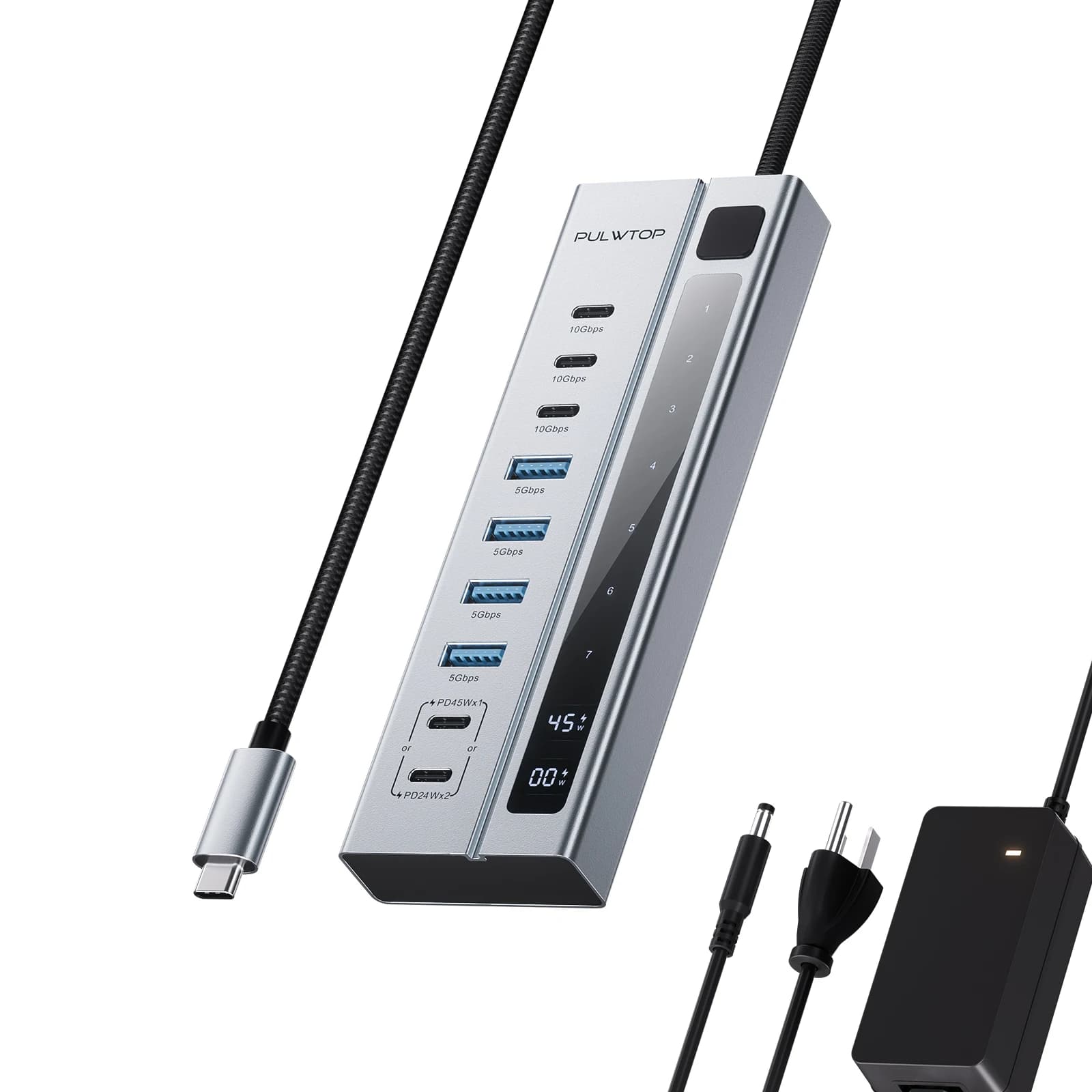 USB C Powered Hub, Hub 10Gbps 3.2 with PD 45W charging (do not support Video) 3ft, 3 USB-C 10Gbps ports with 75W Adapter for Laptop
