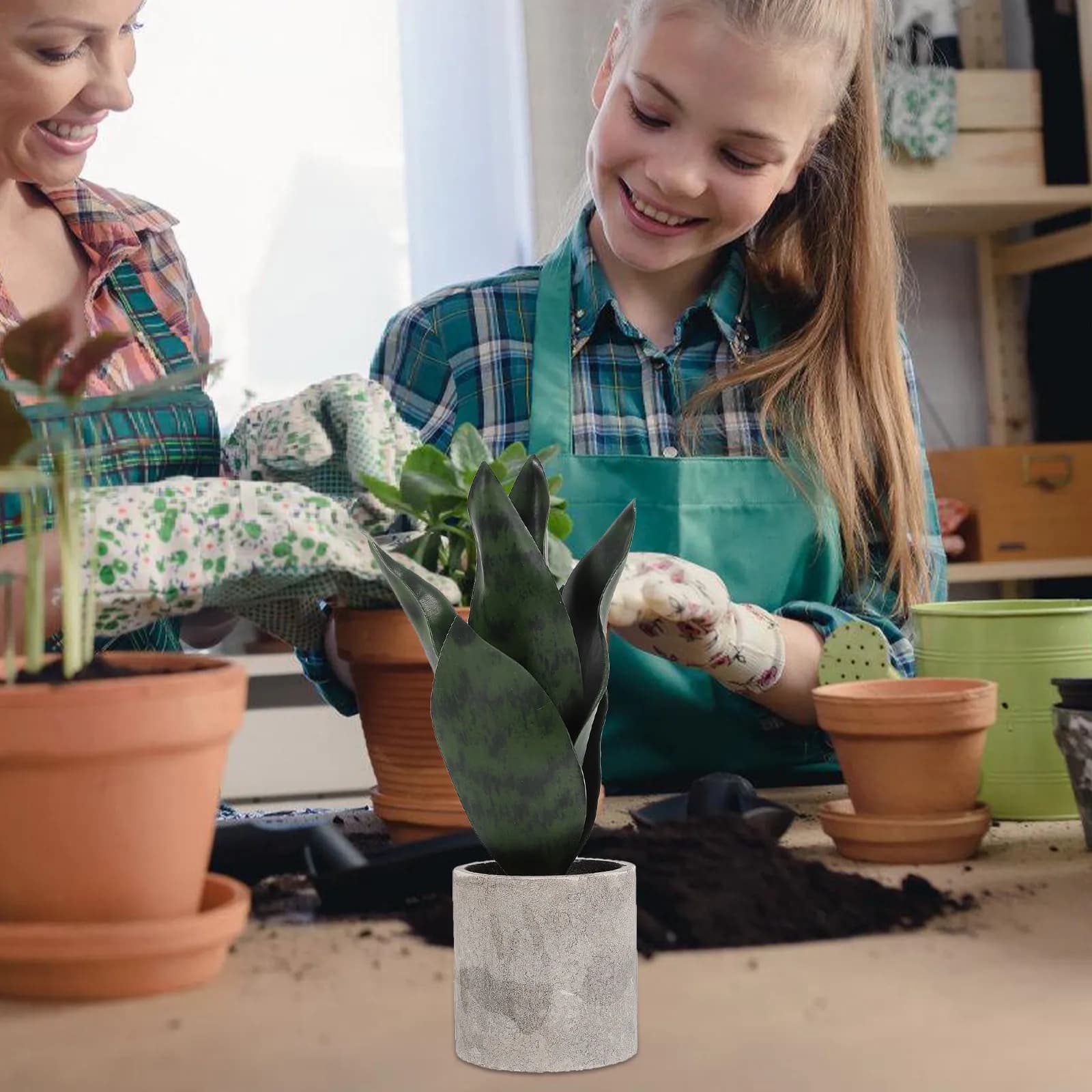 Pianta Artificiale di Sansevieria Realistica, Decorazione Succulenta Finta per Soggiorno, Ufficio, Cucina, Camera da Letto, Scrivania, Giardino, Arredamento Casa