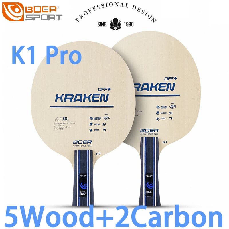 Racchette da Ping Pong BOER K1PRO Aggiornate, Base in Legno Puro per Principianti, 5+2 Carbonio