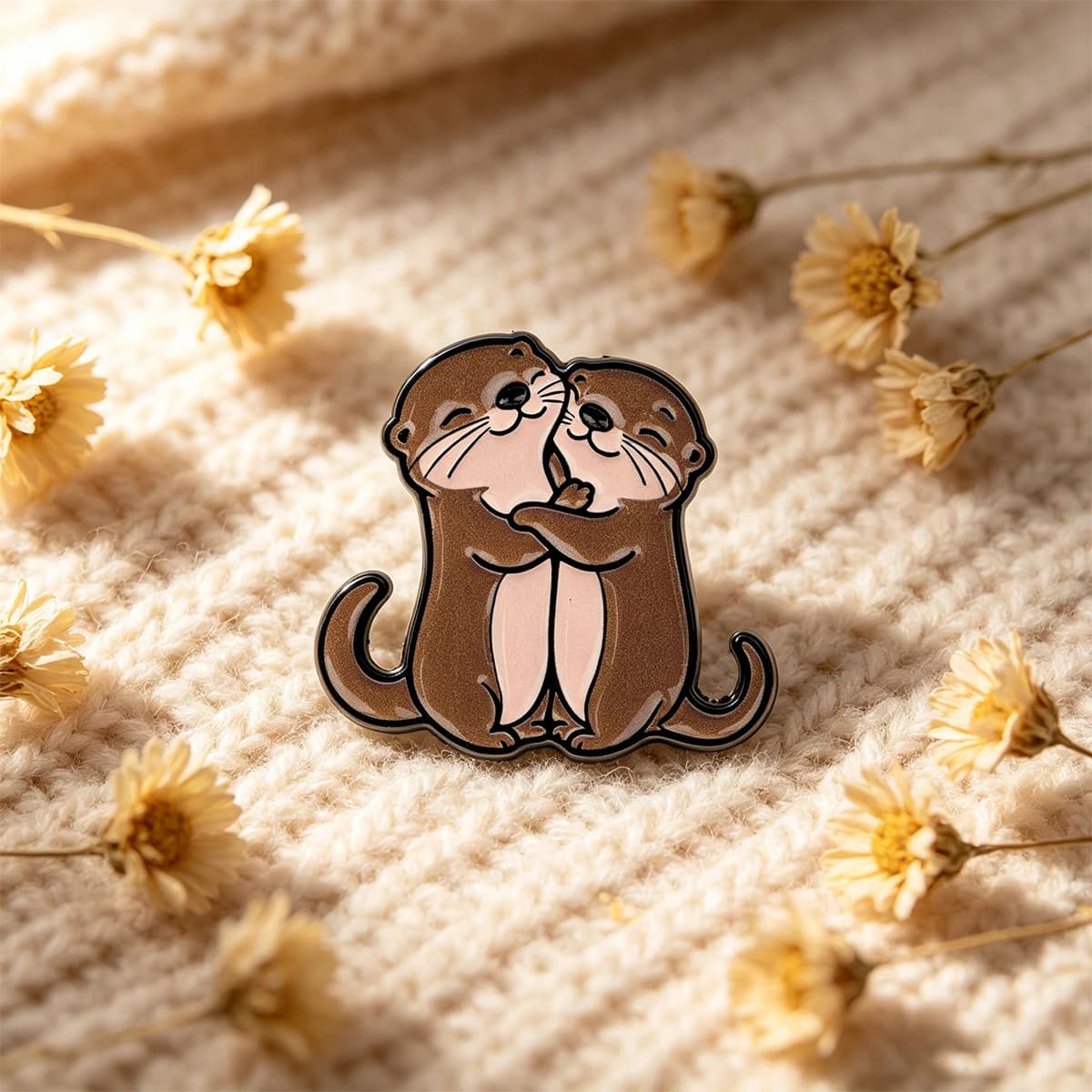 Cartoon Couple Sea Animal Enamel Lapel Pin Cute Hugging Otters Brooch Badge Clothes Backpack Decor Accessory Lovely Gift