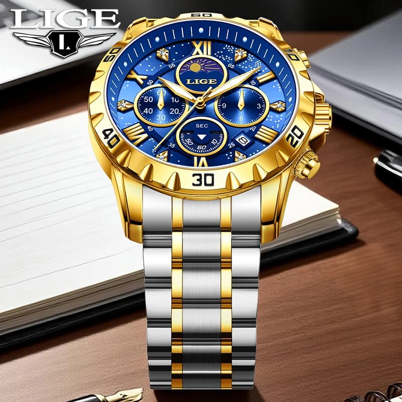 LIGE 2026 Men's High Range Luxury Watches, Fashion Multifunction Quartz Wrist Watch, 30M Waterproof, Luminous, Steel, Reloj