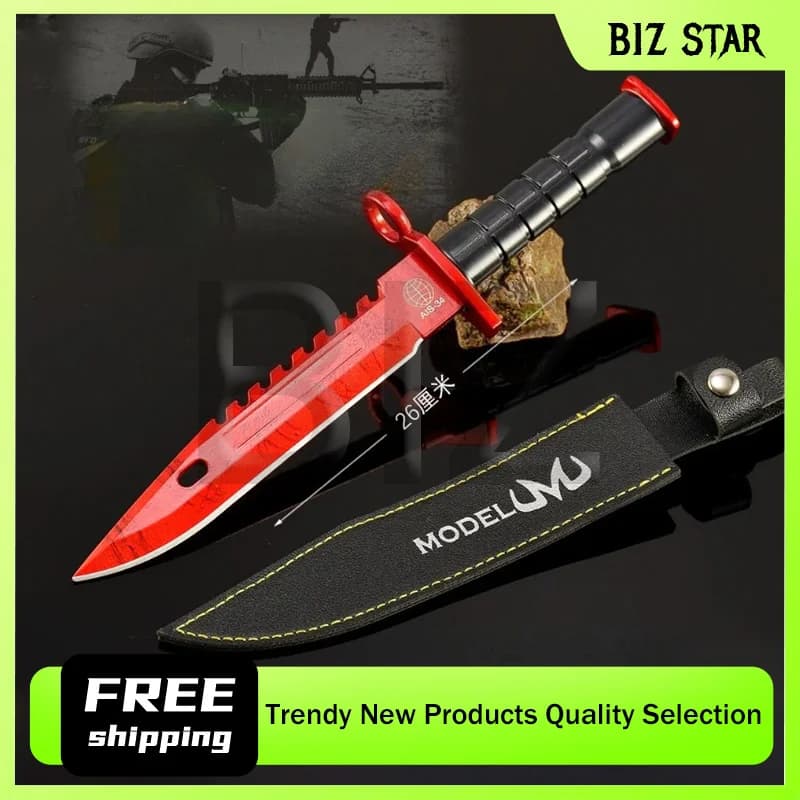 26 cm/10,23 pollici Go Gioco Portachiavi periferico M9 Macellaio con custodia in pelle Modelli di armi Coltello da addestramento all'aperto Giocattoli regalo artigianali in metallo