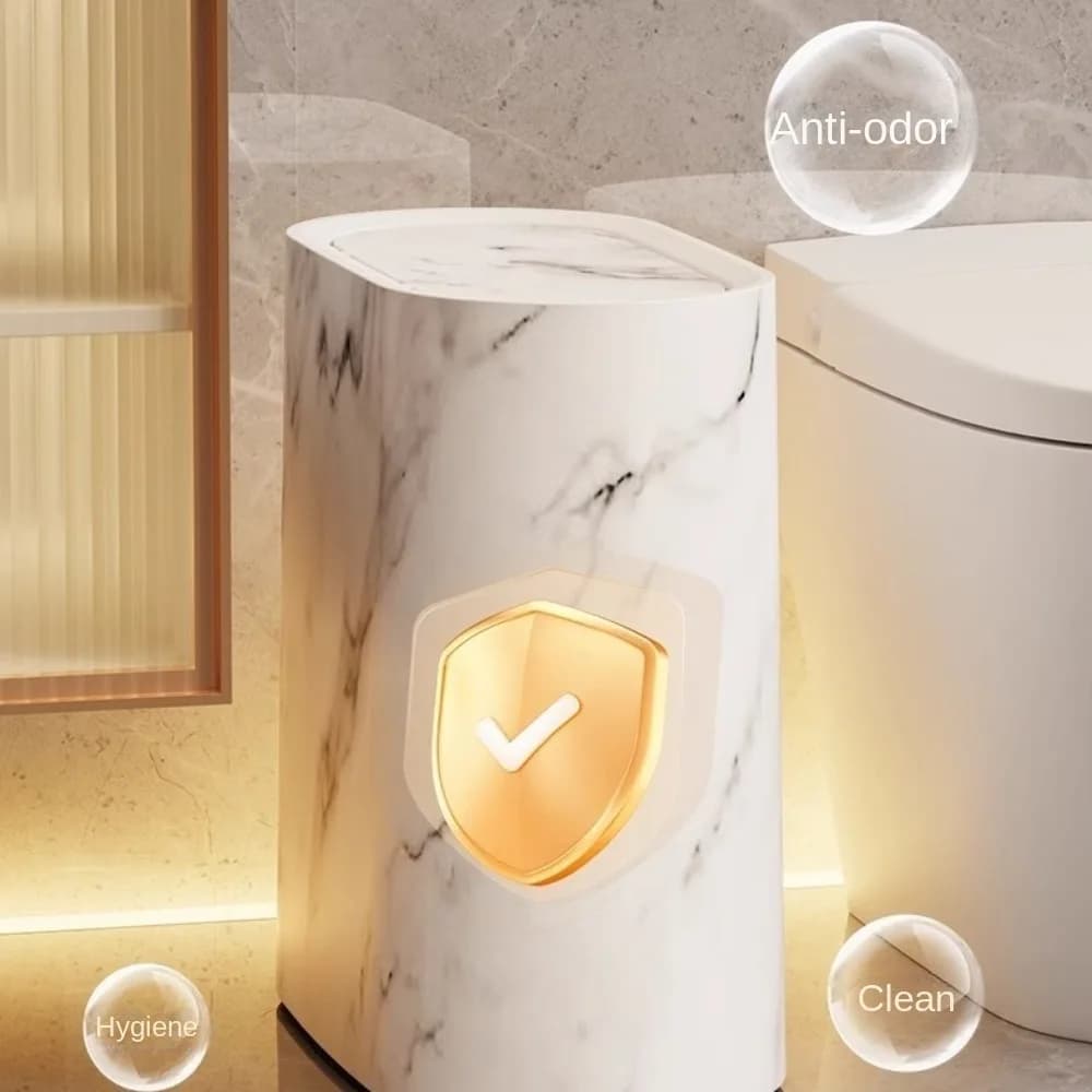 Moderno con coperchi Bidoni della spazzatura da bagno Texture stretta in marmo Bidone della spazzatura Tipo di pressa Cestino dei rifiuti per interni domestici Hotel