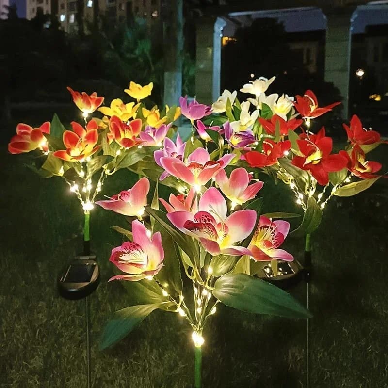 Lampade da Terra a Forma di Orchidea Artificiale, Solari e Impermeabili, Lampada LED a Fiore Simulato per Prato, Giardino, Vivaio, Decorazione per Matrimoni