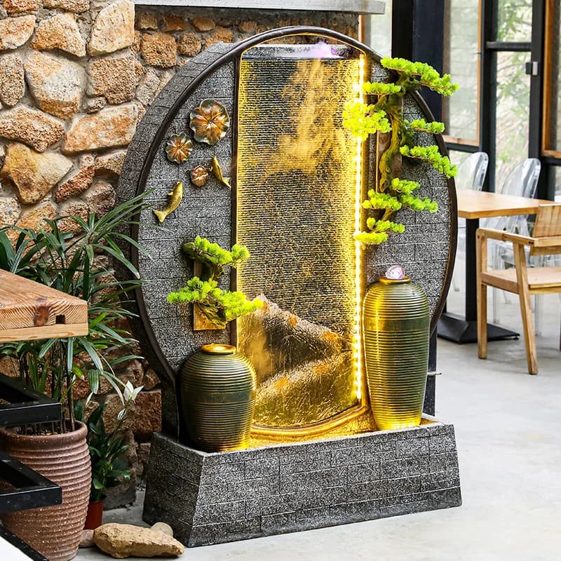 Water curtain wall living room running water screen partition rockery fountain landscape courtyard outdoor lucky feng shui wheel