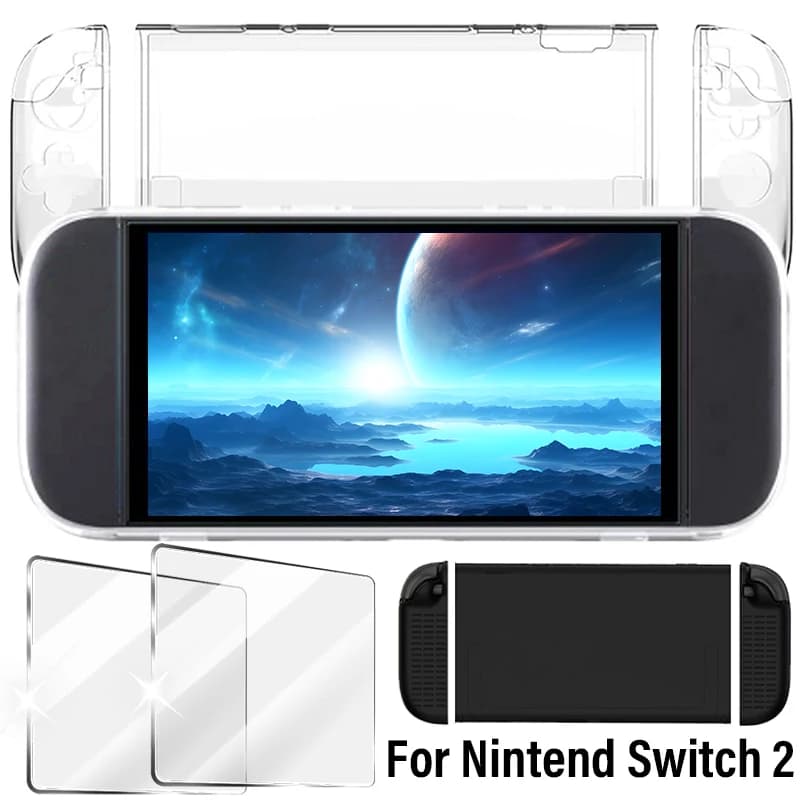 Custodia trasparente per PC + TPU per Nintend Switch 2 Design di tipo diviso Custodia protettiva antiurto Vetro temperato antigraffio