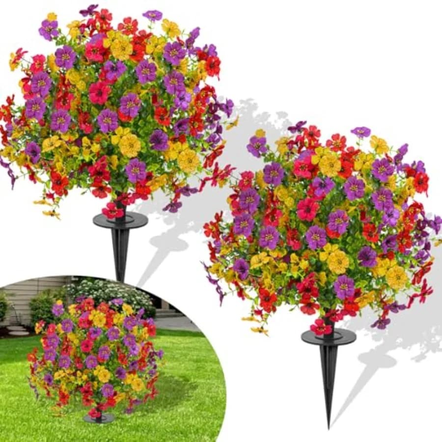 Set of 2 23 Inch Artificial Bosso Balls with Purple and Tips Flowers, UV Rare Resistant, Realistic Green Refused