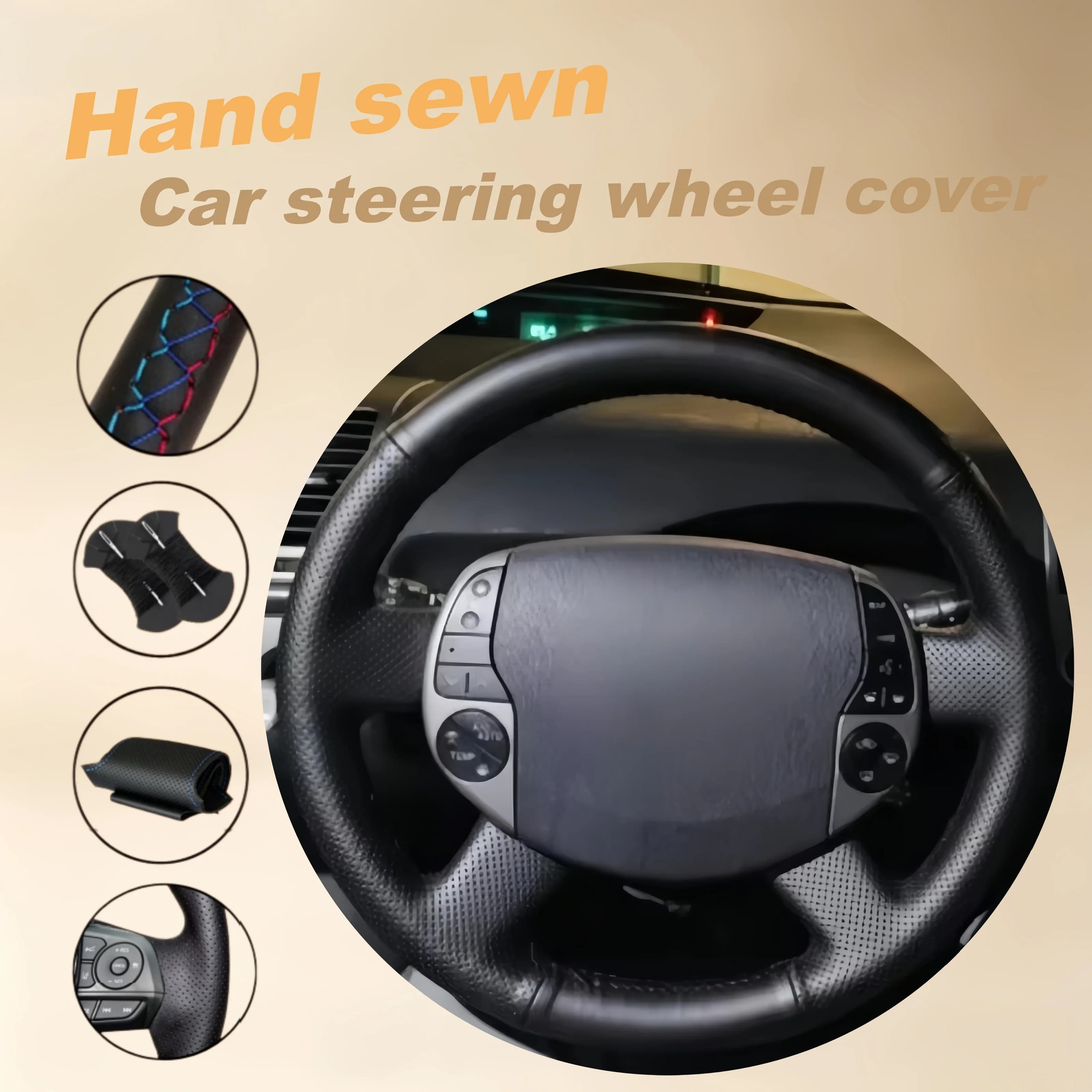 Durable Hand-stitched Black Leather 20(XW20) 2003-2009 Raum 2 2003 2004 2005-2011 Car Steering Wheel Cover For Toyota Prius