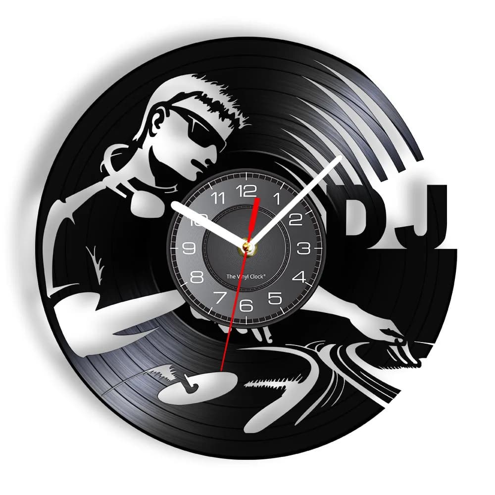 Orologio da Parete DJ Turntables Hip Hop, Arte Murale per Night Club e Music Club, Orologio da Parete Vintage con Disco in Vinile, Regalo per Amanti della Musica e DJ