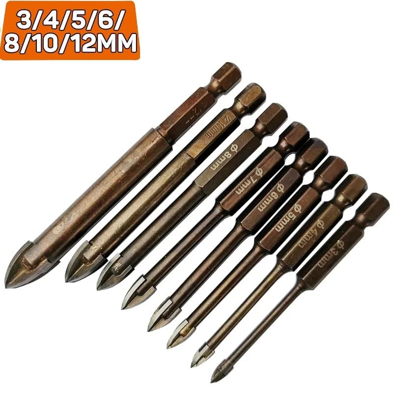 Set di punte per trapano per vetro per piastrelle esagonali incrociate da 3-12 mm Accessori per utensili elettrici rivestiti in titanio per apri fori per calcestruzzo in ceramica di vetro