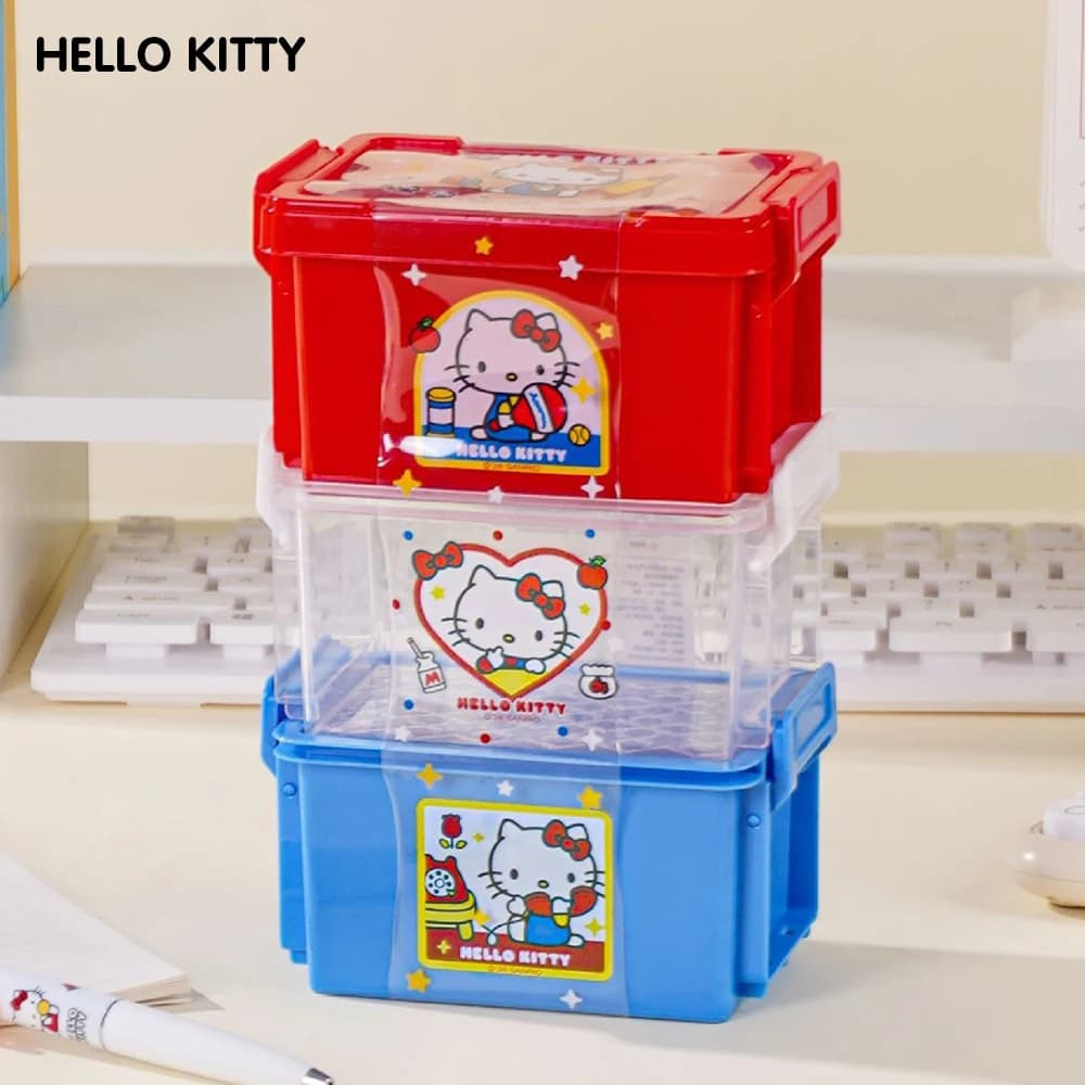 Scatola portaoggetti impilabile Sanrio Hello Kitty con adesivi, organizer da scrivania a 3 livelli per cotone idrofilo e piccoli oggetti, regalo