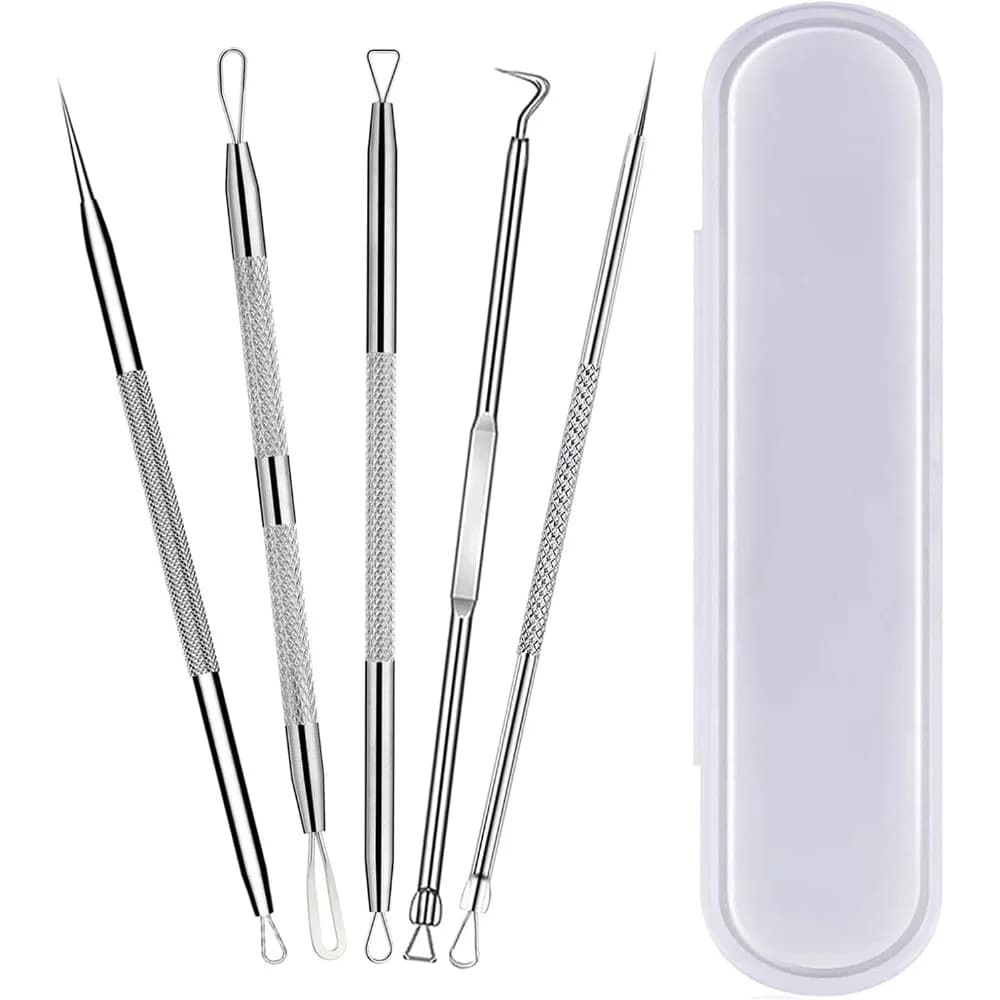 Professional Pimple Popper Tool Kit 5 Pcs Stainless Steel Blackhead Remover Comedone Extractor for Face Acne Whitehead Blemish Removal Skin Care Treatment Complete Set with Zit Popping Tools for Safe and Effective Home