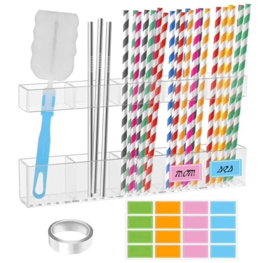 9.5 Organizzatore porta paglia in acrilico trasparente per porta dell'armadio Design a strati regolabili con etichette per spazzole per la pulizia Nastro resistente