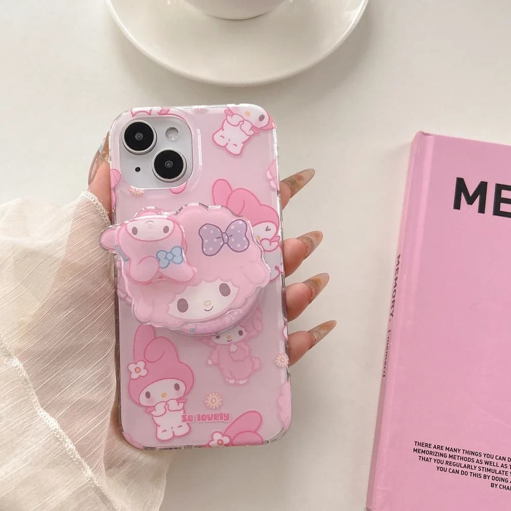 Carino Sanrio My Melody Piano Supporto per impugnatura magnetica Magsafe Custodia per telefono con ricarica wireless per iPhone 16 15 14 13 Pro Max Cover rigida