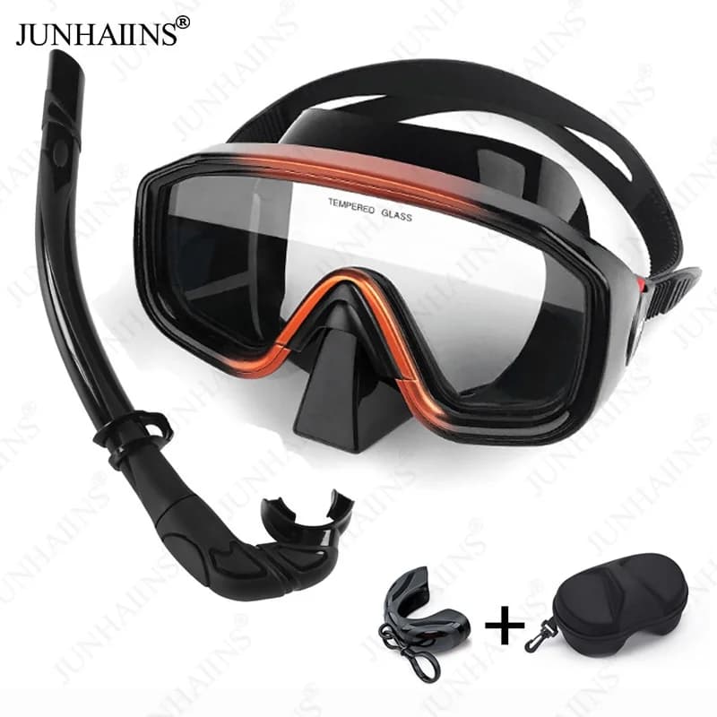 JUNHAINS Scuba Diving occhiali tubo di respirazione impermeabile antiappannamento in vetro temperato set per snorkeling per bambini subacquei adulti