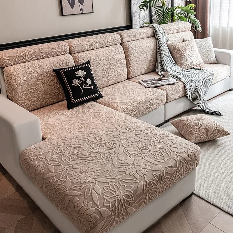 1 piece jacquard camelia elastic sofa cushion cover, elastic floral sofa for living room Four seasons Pet Friendly