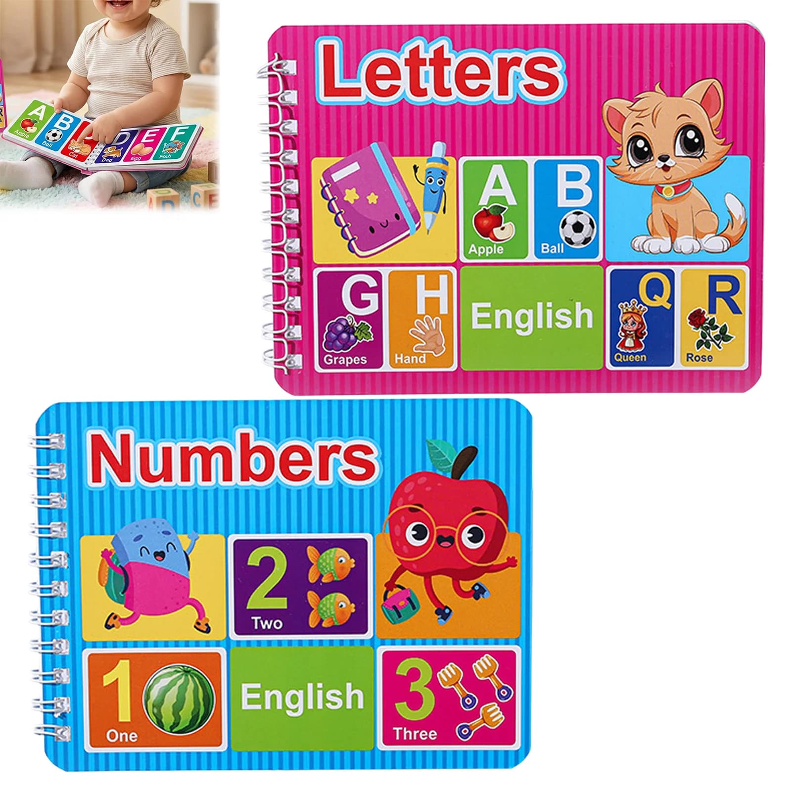 Early Education Cognitive Cards Book Alphabet Numbers Learning Educational Toy for Kids with Safe Rounded Corners Portable