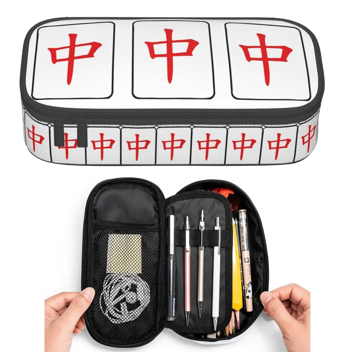 Modello Mahjong Tile Red Dragon Vocan Astucci per matite per regali per studenti Astuccio per penne Astuccio per matite Astuccio per matite grande Portapenne